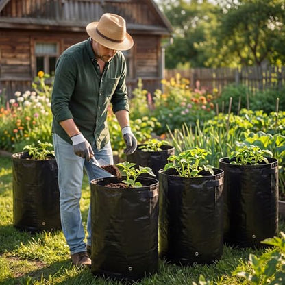 8 Pack 20 Gallon Extra Potato Grow Bags with Flap Window, PE Fabric Pots with Handles for Vegetables Garden Flowers Black Planter, 15.75 x 23.62 Inch - color: Black