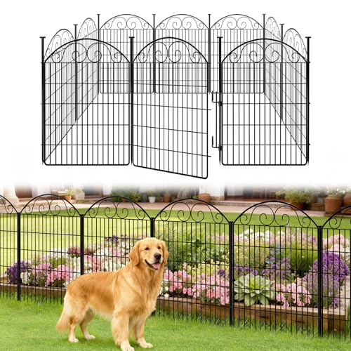 COLRASN 10 Panels No Dig Decorative Garden Dog Fence Outdoor for Yard, 40in(H) x 24.16ft(W) with Latch Tall Animal Barrier Fenceing Panels, Rustproof Ground Stakes Temporary Wire Screen for Patio - size: 40 in(H) X 24.16ft(L)(+1 Lock)