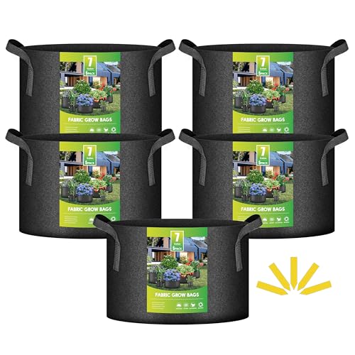 iPower 5 Pack 7 Gallon Grow Bags, Garden Planting Nonwoven Fabric Pots with Reinforced Handle, Heavy Duty and Aeration Planter Pot for Tomato, Fruits, Vegetables and Flowers - color: 7 Gallon Black, size: 5 Pack