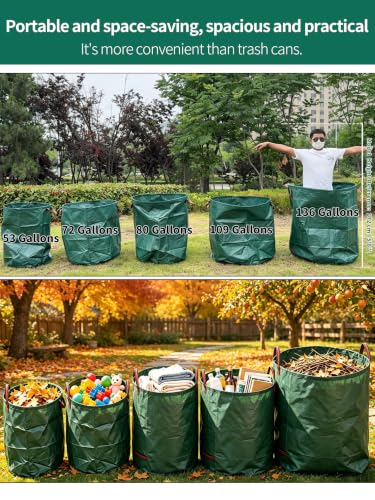 3 Pack 109Gal Tear-Resistant Reusable Yard Waste Bags with Gloves