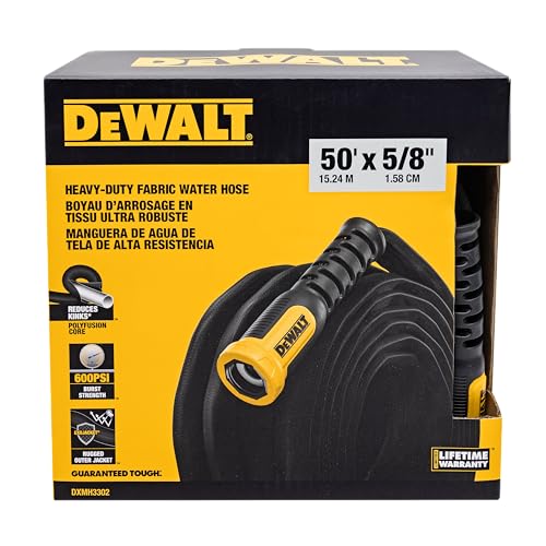 DEWALT 50 ft x 5/8 in Heavy-Duty Professional Grade Fabric Garden Hose - DXMH3302 - size: 50 Ft
