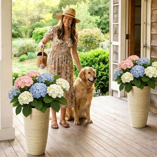 24" Large Outdoor Planters for Plants, Cream Beige Tall Flower Pots - color: 23.5"h-ivory Stripes Texture