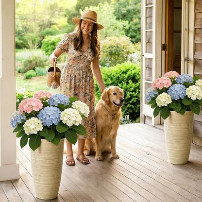 24" Large Outdoor Planters for Plants, Cream Beige Tall Flower Pots - color: 23.5"h-ivory Stripes Texture