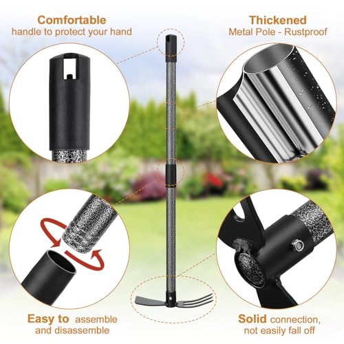 Weeding Tool, Hoe Cultivator 2 in 1 Garden Tools - 31" Heavy Duty Weeder Hand Tiller Weeding Rake for Flower Beds Yard Lawn Gardening Digging Planting - size: 31 inch
