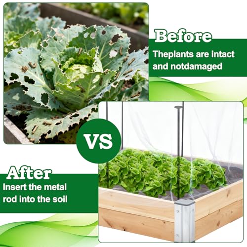 Metal Garden Netting Kit, 8 Pack 2.6ft Raised Garden Bed Net Support Stakes with 13×10ft Fine Mesh Insect Netting 16pcs Clips Bird Barrier Screen Cover for Protect Plant Vegetable Row from Animals Bug - color: 8 Poles With 10×13 Ft Netting