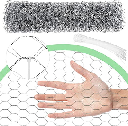 Chicken Wire 4 in x 787 in Poultry Wire Netting Hexagonal Galvanized Mesh Garden Fence Barrier for Pet Rabbit Chicken Fencing with 100 Pcs Cable Zip Ties - color: Silver, size: 4"x787"+100Ties