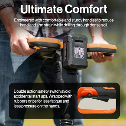 SuperHandy Earth Auger Power Head w/Steel 6"x30" Bit Ultra Duty Eco-Friendly Electric Cordless Lithium-Ion Battery & Charger for Earth Burrowing/Drilling & Post Hole Digging (Earth Auger 6" Set)