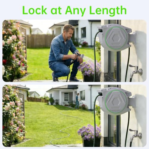 Retractable Garden Hose Reel, 5/8in 100 ft Hose Reel with 9 Patterns Nozzle - color: Grey