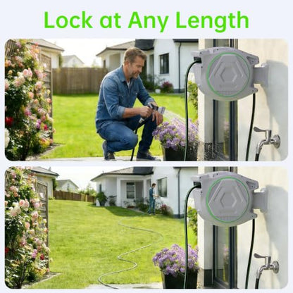 Retractable Garden Hose Reel, 5/8in 100 ft Hose Reel with 9 Patterns Nozzle - color: Grey