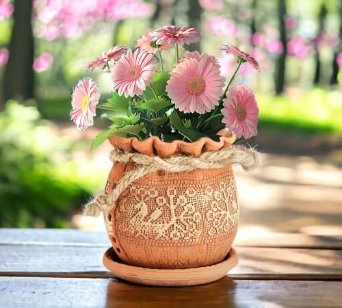 STP GOODS Ceramic Pot with Drainage Hole and Saucer, Plant Pots, Modern Decorative Planters for House Plants Indoor Flowers Plants, Cute Flower Pot - Gifts (Birds (1.7 L)) - color: Birds (1.7 L)