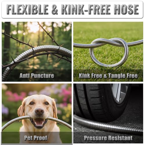 SheeChung Short Garden Hose 3ft x 5/8",Metal Garden Hose for Hose Reel Faucet,Heavy Duty 304 Stainless Steel Metal Leader Hose,Lightweight & Leakproof Water Hose for Outdoor,Yard,Lawn,Male to Female - size: 3FT-Male to Female