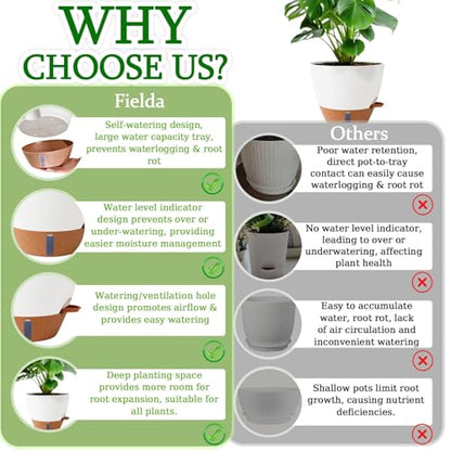 2 Pack 10 inch Plant Pots, Plastic Self Watering Planters - color: White, size: 10 inch