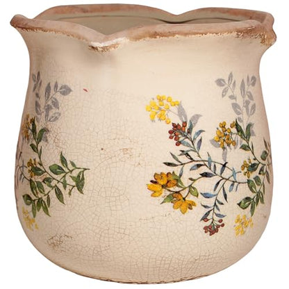 Ceramic Flower Vase, Rustic Farmhouse Vases & Planting Pots with Drainage - color: Yellow Blooms