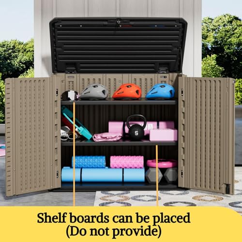 ZZM 4x2.5 FT Outdoor Storage Shed, Resin Waterproof Storage Cabinet for Garden Tools with Lockable Lid,Latch (Coffee) - color: Coffee-26 cu ft