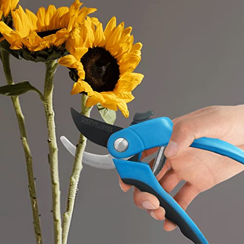 Nevlers 8" Blue Bypass Pruning Shears Heavy Duty Floral Scissors w/ 8mm Cut - color: Blue, size: Bypass