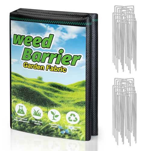 Weed Barrier Landscape Fabric 4FT x 100FT , with 20 U-Shaped Ground Stakes - size: 4FT*100FT