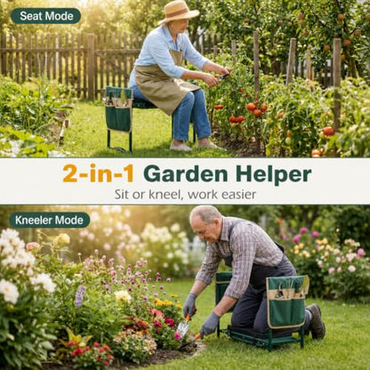 GIANTEX Garden Kneeler and Seat, Foldable 2-in-1 Gardening Bench, Green - color: Green, size: 23" x 12" x 19.5"
