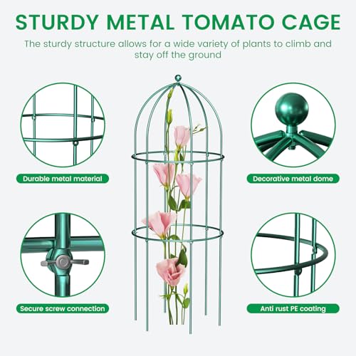 SUNYRISY 3 Pack Metal Plant Support Cage for Tomato Peony Cucumber - size: 31.5 x 15.7 in