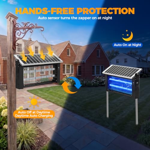 20W Solar Bug Zapper Outdoor Waterproof, LANGY 20W w/10000mAh Battery Electric Mosquito Killer Zapper Fly Insect Mosquitos Trap with Auto On/Off & 16.4ft Cord for Yard Camping Garden RV Home - size: 20w with 2 UV lights