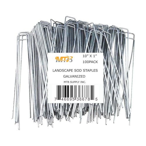 100 Pack 10 Inch 11GA(0.12inch) Galvanized Landscape Staples Garden Stakes Fence Netting Pins Ground Spikes Sod Cover Fabric Pegs - size: 10"x1" 11GA Galvanized 100Pack