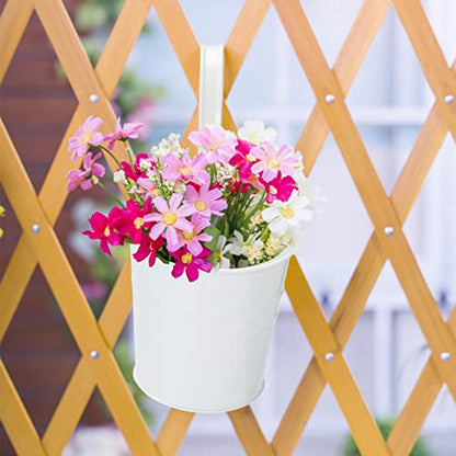 KINGLAKE Flower Pots,10 Pcs Metal Iron Hanging Flower Plant Pots Balcony Garden Plant Planter Baskets Fence Bucket Pot 4'' Flower Holders with Detachable Hook White - color: White, size: 4 Inch