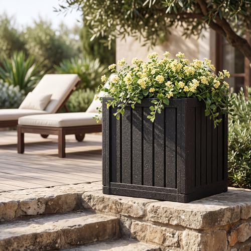 17.7" Large Square Planter Box for Outdoor Plants, Black - color: Black