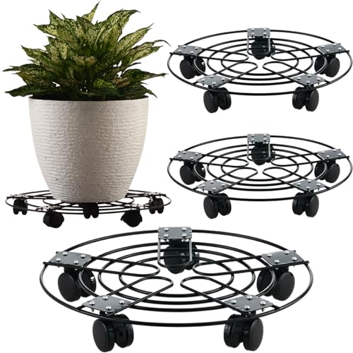 3 Packs 13.5" Large Metal Plant Caddy with Wheels Iron Metal Rolling Plant Stands Heavy-duty Plant Roller Base Pot Movers Indoor Outdoor Plant Dolly with 5 Casters Plant Trolley Coaster Holder - size: 13.5" - 3 packs
