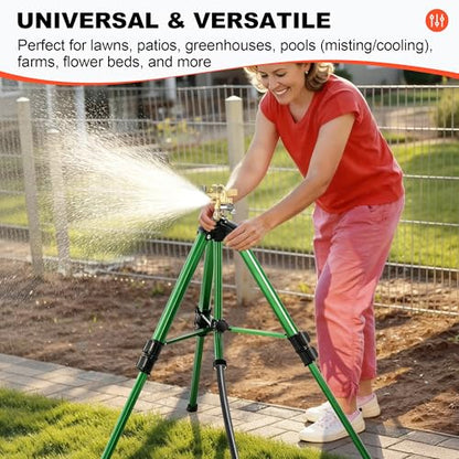 Impact Sprinkler Head on Telescoping Tripod Base with 2 Sprinkler Extensions, Heavy Duty Lawn Sprinklers, 360 Degree Large Area Irrigation, Solid Metal Extension Legs & Bottom Spikes - style: Impact Sprinkler Head