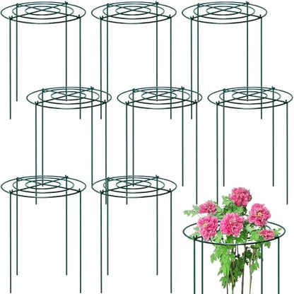 8 Sets Peony Support Cage,Heavy Duty Metal Plant Support Rings with 3.5mm Thickened Legs,10"Dia.x16"High Grow Through Hoops for Peonies and Tall Plants,Rust-Resistant Strong Support for Heavy Blossoms - size: 10"X16"-8PCS