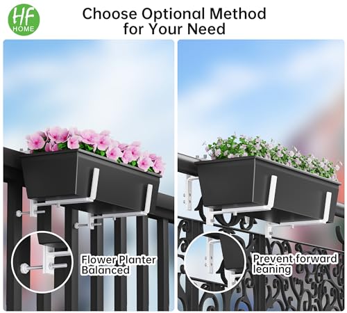 HFHOME Set of 2 Adjustable Window Planter Box Brackets, White Brackets for Window Boxes Planters, Planter Shelving with Adjustable Size The Width of The Bottom of The Planter Box (Patent Registered) - size: Set of 2 - White