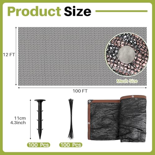 Koi Pond Netting Kit 12 x 100ft, Heavy-Duty Pe, Bird Deer Fence Netting, Durable Net Cover for Leaves, Protect Fish from Blue Heron Bird, Cats & Predators, Stakes & Ties Included - size: 12 x 100ft