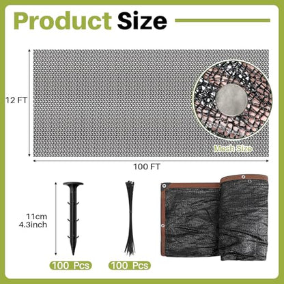 Koi Pond Netting Kit 12 x 100ft, Heavy-Duty Pe, Bird Deer Fence Netting, Durable Net Cover for Leaves, Protect Fish from Blue Heron Bird, Cats & Predators, Stakes & Ties Included - size: 12 x 100ft