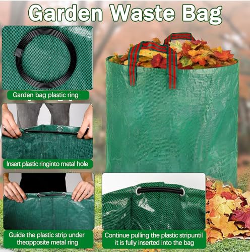 2 Pack Leaf Bags, 53 Gallon Reusable Yard Waste Bags, Heavy Duty Lawn bags Garden Bags for Leaves, Stand-Up Yard Waste Bin with Handles for Grass, Debris and Garbage