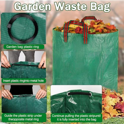 2 Pack Leaf Bags, 53 Gallon Reusable Yard Waste Bags, Heavy Duty Lawn bags Garden Bags for Leaves, Stand-Up Yard Waste Bin with Handles for Grass, Debris and Garbage
