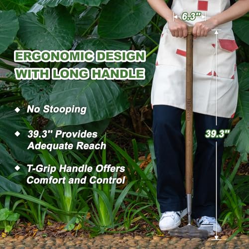 Haliaeetus Hand Dibber, 39.3'' Garden Edger with Serrated Edge for Easily Hacking Through Dirt and Weed, Hand Edger with T-Grip Offer Comfort and Control, Stainless Steel Lawn Edger Tool for Sidewalk