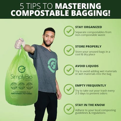 Simply Bio 13 Gallon Compostable Trash Bags Liners with Handle-Tie, Thick 0.87 Mil, 49.21 Liter, 30 Bags, Tall Kitchen Food Scrap Waste Bag, ASTM D6400, US BPI and OK Compost Home Certified - size: 1 Count (Pack of 30), style: Handle-Tie (13 Gal)