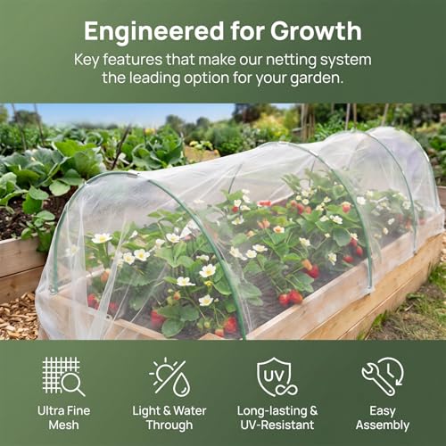 Garden Netting Kit for Raised Beds, 10x30FT Ultra Fine Mesh Netting & 5 Sets Garden Hoops with 18 Clips, Greenhouse Row Cover Net for Vegetable Fruits Flowers Barrier
