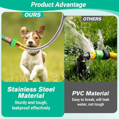 Short Metal Garden Hose with Female to Female Connector， Stainless Steel Small Leader Hose for Hose Reel, Outdoor Water Hose Extension Adapter (3 ft) - size: 3 ft