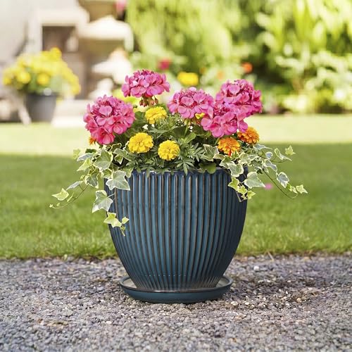 Ceramic Planter, 10 Inch Plant Pot with Saucer, Retro Blue - color: Retro Blue, size: 10 Inch