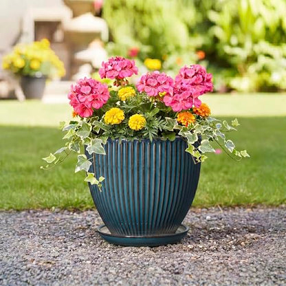Ceramic Planter, 10 Inch Plant Pot with Saucer, Retro Blue - color: Retro Blue, size: 10 Inch