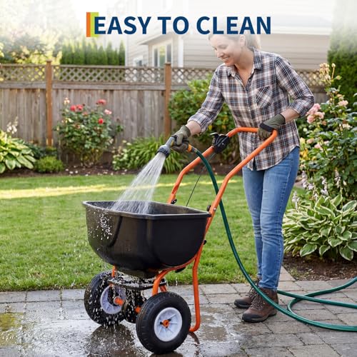 GarveeLife Walk Behind Lawn Spreader, 70 LB Fertilizer Spreader, Push Broadcast Spreaders with 8" All-Terrain Tires, 0–10FT Spreading Width, for Lawn Care & Seed Spreading