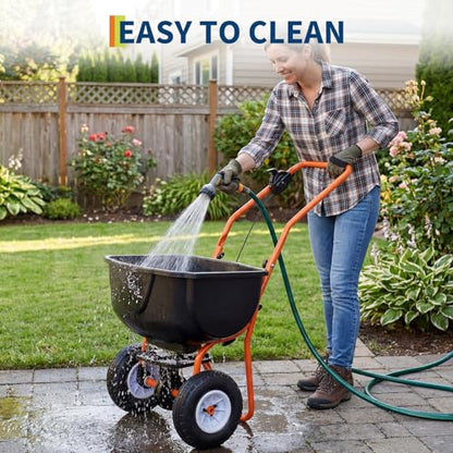 GarveeLife Walk Behind Lawn Spreader, 70 LB Fertilizer Spreader, Push Broadcast Spreaders with 8" All-Terrain Tires, 0–10FT Spreading Width, for Lawn Care & Seed Spreading