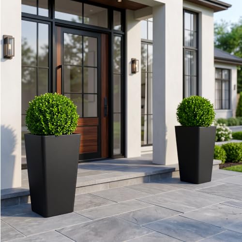 KOL Planters for Outdoor Plants, 20 Inch Tall Black Plant Pots, 2 Pack - color: Black, size: 20 Inch Tall