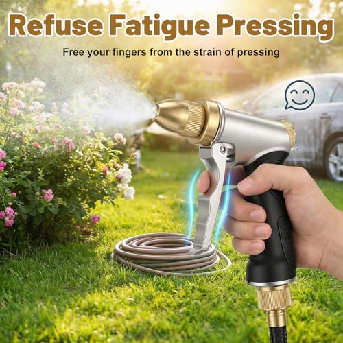 2 Pcs Heavy Duty Metal Garden Hose Nozzle, High Pressure Sprayer with Adjustable Patterns for Watering Plants, Car Washing, Pet Showering