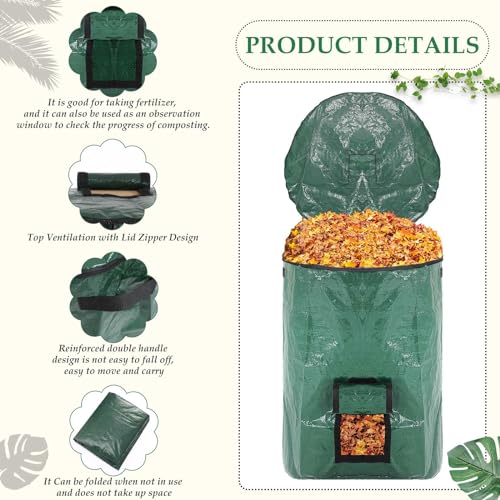 Berlune 4 Pack 132 Gallon Reusable Yard Waste Bag Garden Lawn Leaf Bag Heavy Duty Large Compost Bin with Lid and Handles for Outdoor Debris Trash Leaves Grass Clippings - size: 132 Gallons
