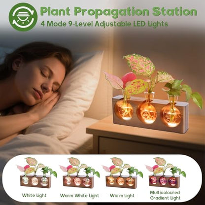 Wooden Stand Plant Propagation Station with 9-Level Adjustable LED Lights
