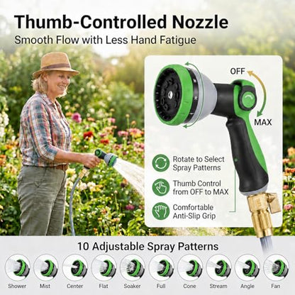Starmist Garden Hose 100 ft with 10-Pattern Thumb Control Nozzle - size: 100FT