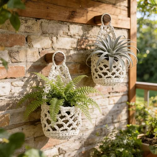 Macrame Plant Hanger Set of 2, Boho Wall Hanging Planter for up to 6" Pots - color: 2 Pcs White, size: 6 Inch