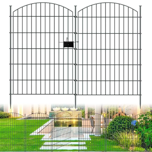 10‑Panel No‑Dig Garden Fence with Gate, 40" H x 23.6'L Outdoor Dog Barrier - size: 10pc 23.6 ft(L) X 40 in(H) with Gate-Convex
