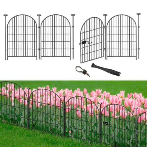 Tall Garden Fence Animal Barrier, 32 in(H) x8.8 Ft(L) 4 Panels Garden Fence with Gate, Dog Fence Outdoor for Yard, Arched Rustproof Metal No Dig Fences for Dogs, Flower Bed Fencing - size: 32''(H)-4panels-8.8ft(L)